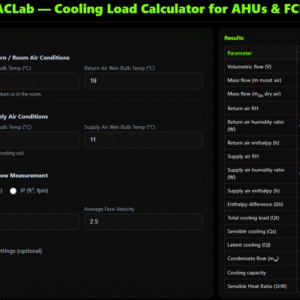Cooling Load Calculator for FCUs & AHUs